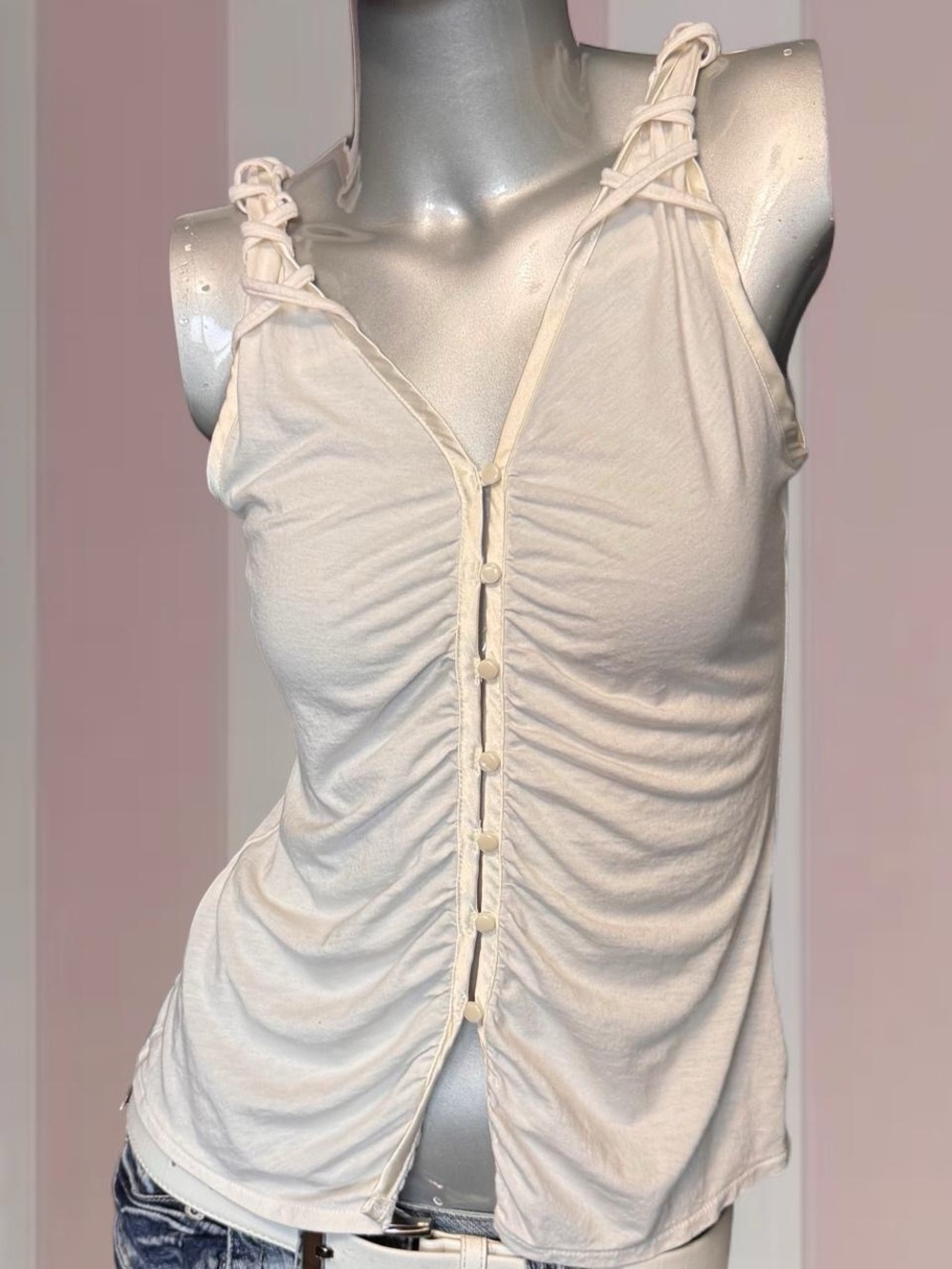 Old Navy Y2K Cream Criss-Cross Detail Tank Top